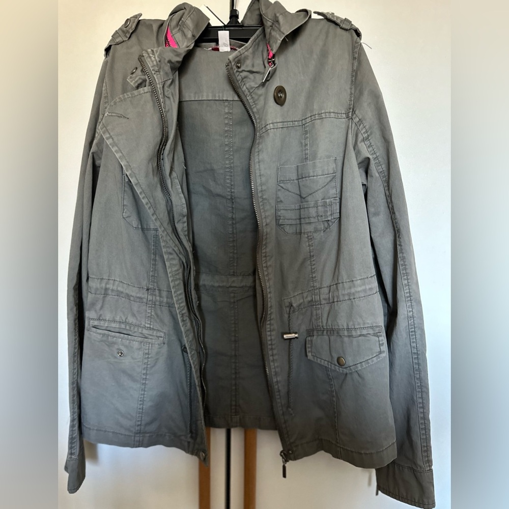 Bongo Women’s Utility Gray Jacket Lightweight Hoo… - image 4